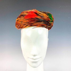 Vintage USA Union Made Pheasant Feather Pillbox Hat